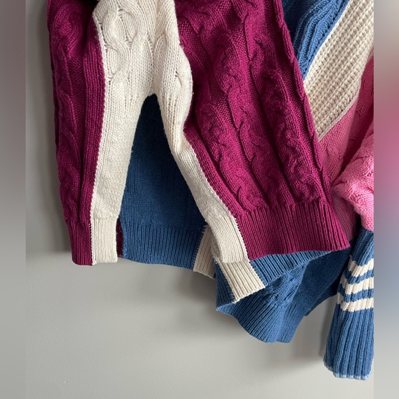 Anthropologie Maeve Colorblock Cable Knit Sweater Oversized Pink Blue Burgundy - Picture 8 of 11